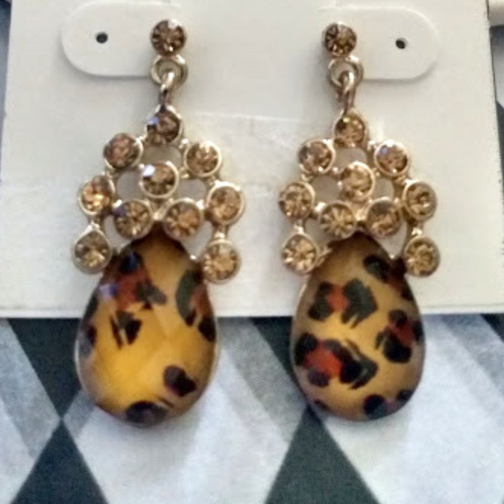 STYLE & CO. Contemporary Gold Amber Crystal/Cheetah Drop Earrings**NEW!